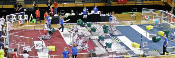 The RoboRoos team in a game called ‘Recycle Rush’